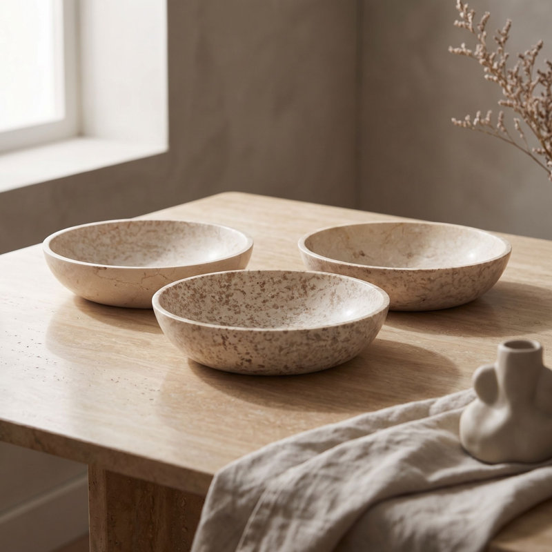 Ensemble de 3 bols décoratifs en marbre blanc / beige