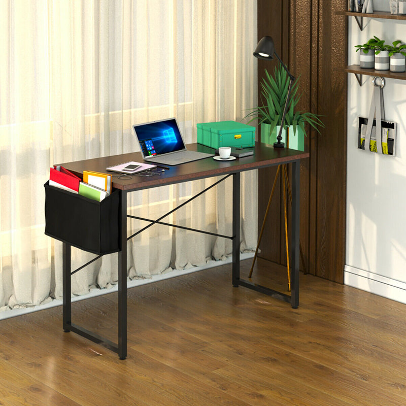 Desks Metal Base Writing Desk, 30" H x 47" W x 20" D, Coffee/Black