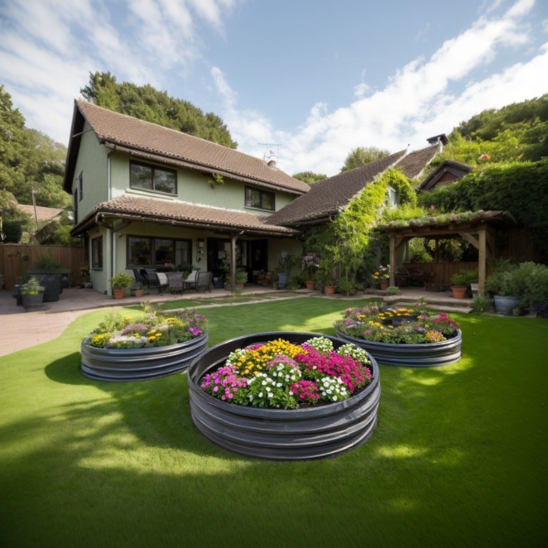 Lit de jardin surélevé rond en métal, H 11,42 po x l 47,24 po x P 47,24 po, Noir