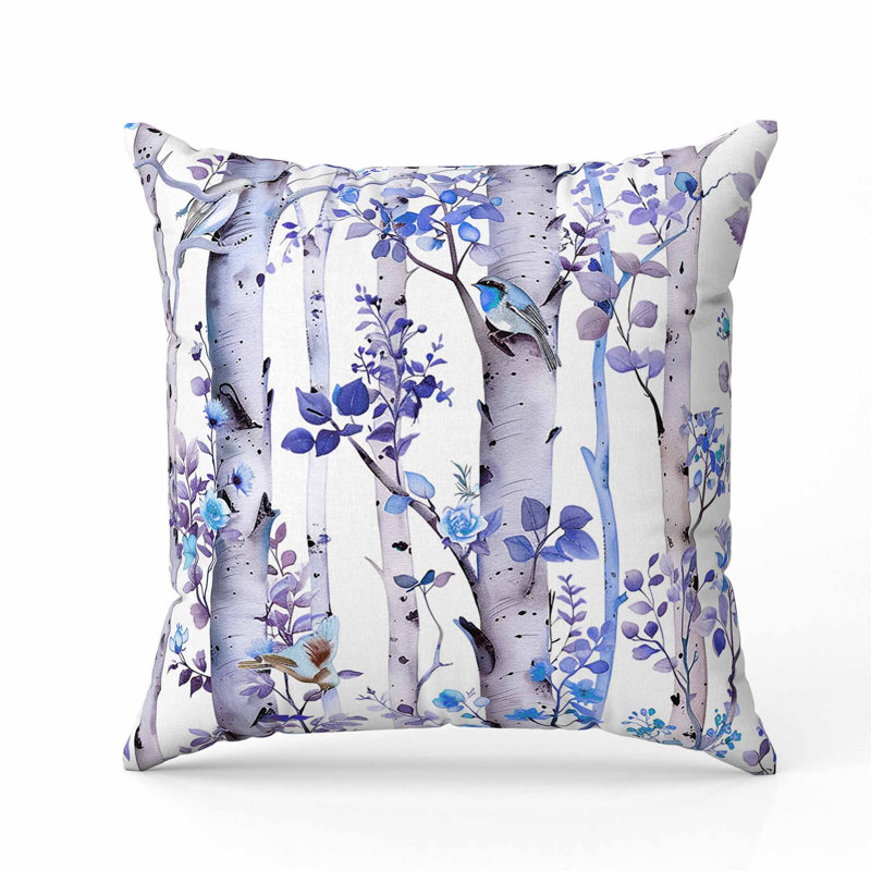 Oreiller en faux suède Whispering Woods, Bleu, Carré 16 po