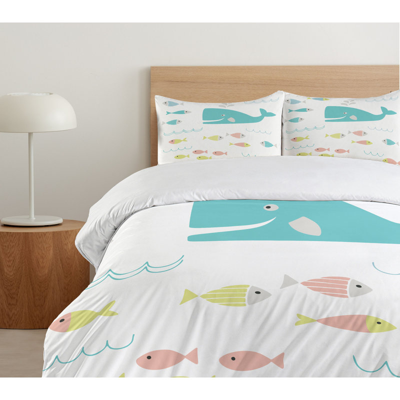 Twin Yellow and White Whale Duvet Cover Set