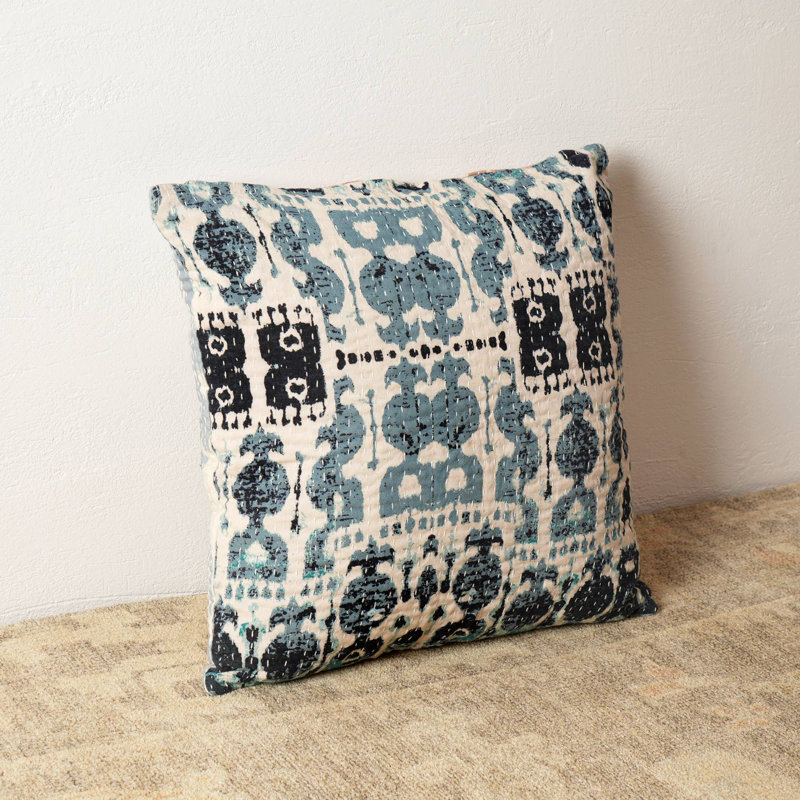 Decorative Pillow | Dual Side Printed Throw Pillow with Kantha Embroidery | 18X18"