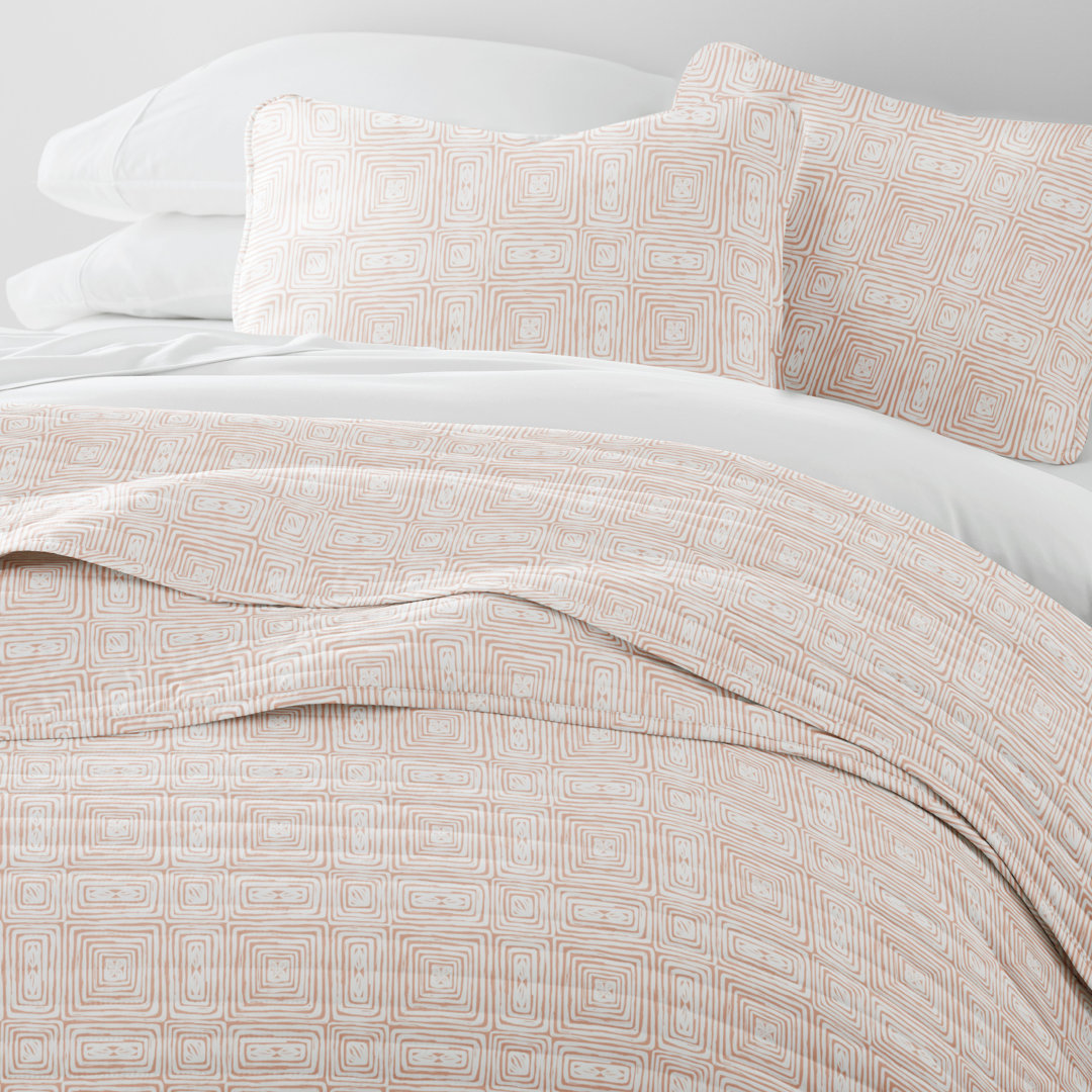 Quilt Set- Lightweight - All Season Quilted Coverlet - Geometric Maze Apricot Becky Cameron 