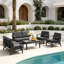 Ensemble de patio extérieur en teck pour six personnes avec coussins et deux tables Polett-442683575-442683579