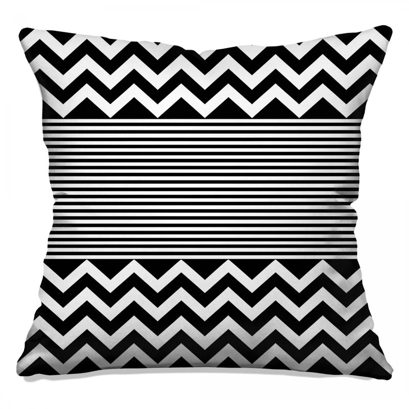 Coussins décoratifs noirs et blancs à rayures en zigzag, 26 x 26 pouces