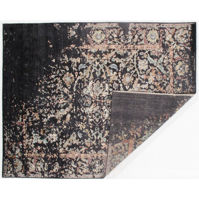 Tapis à main one-of-kind-noué la noir/brun 8 pi 2 po x 10 pi 2 po Alexio