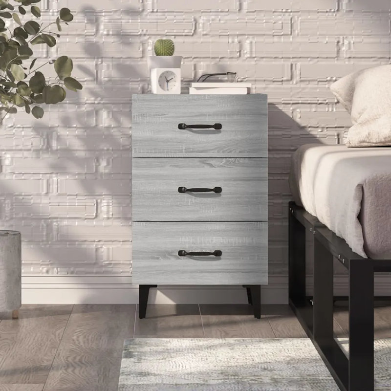 Westbury 40cm W Bedside Table, Grey Sonoma/Black