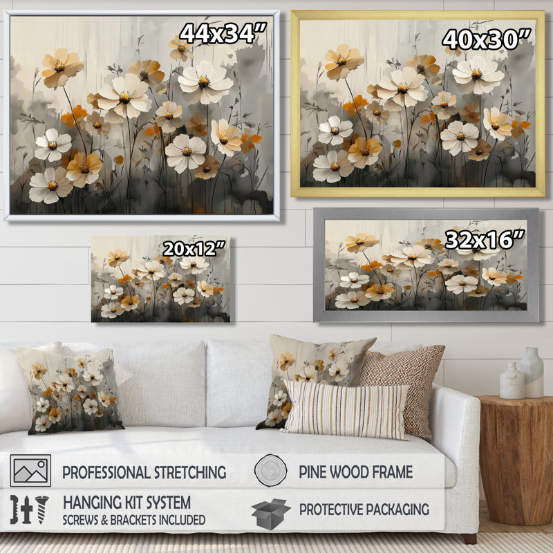 Isalei Golden Zinnias Flowers Beauty déplié II - Zinnias, art mural, Noir, noir, noir, noir, Impression encadrée flottante
