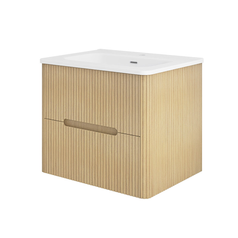 Meuble-lavabo simple mural 24 po avec comptoir en céramique 24 po, Chêne clair