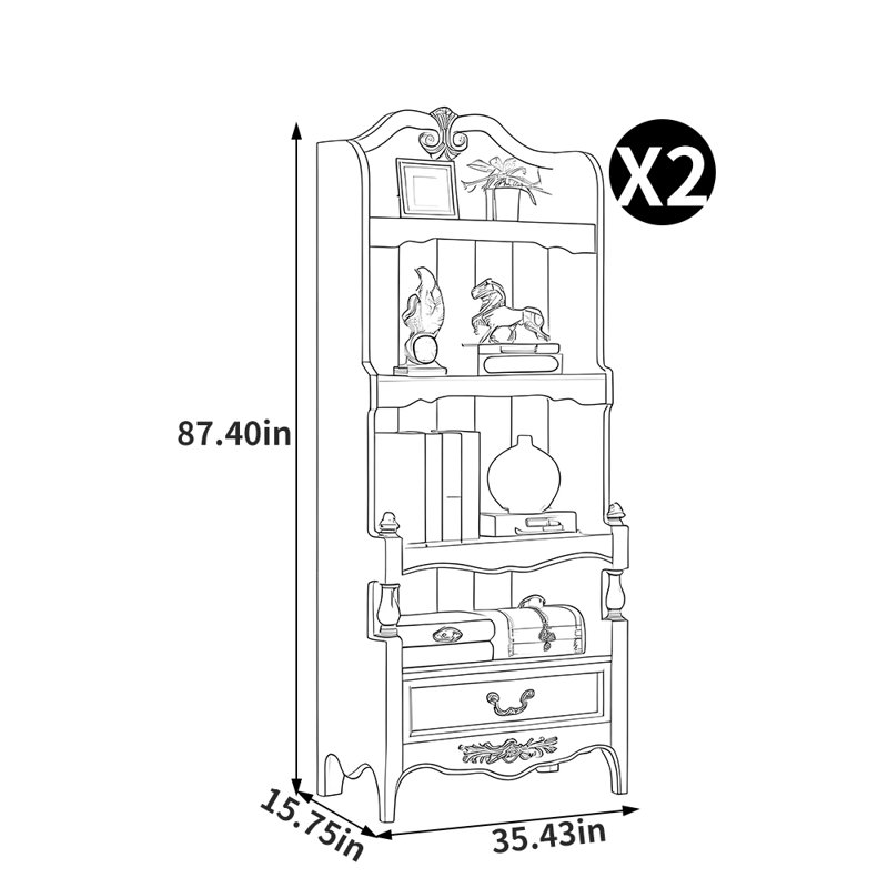 Bibliothèque luxueuse de style européen, (5 tablettes) H 87,40 po x l 35,43 po x P 15,75 po