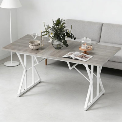 Table de cuisine extensible de style nordique, table de salle à manger extensible, avec base en tréteaux robuste