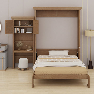 Murphy Bed With Storage Shelves And Louvred Style Decoration