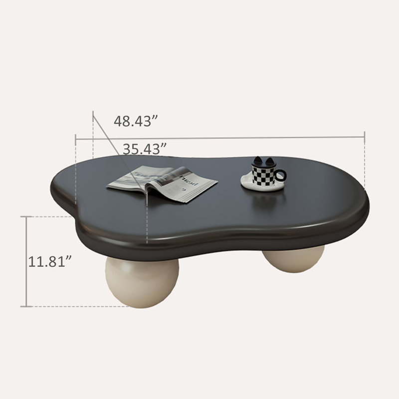 48.4'' Cloud - Shaped Wood Coffee Table with Three Round Balls, Black, White