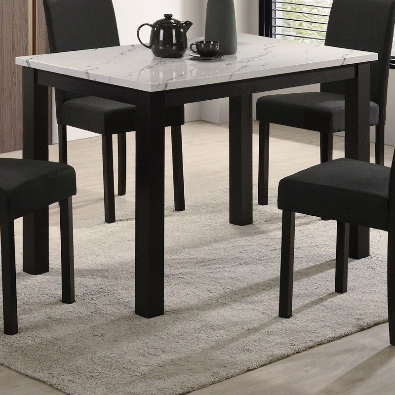 Table de salle à manger contemporaine 47,2 "avec plateau en faux marbre blanc - Table rectangulaire à cadre noir pour la cuisine et la salle à manger