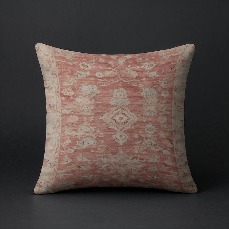 Coussin décoratif intérieur et extérieur Modern, Dusty rose / beige / ivoire damassé 4, Carré 20 po