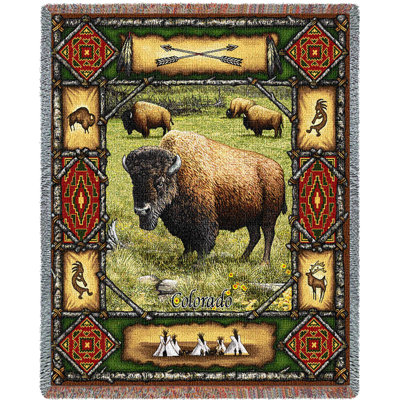 Pure Country Weavers Buffalo Lodge Blanket - Wildlife Cabin Gift Tapestry Throw Woven from Cotton - Made in The USA (72x54)