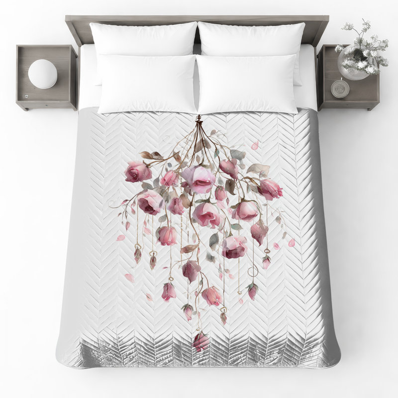 Couvre-lit aquarelle roses roses, Grand lit
