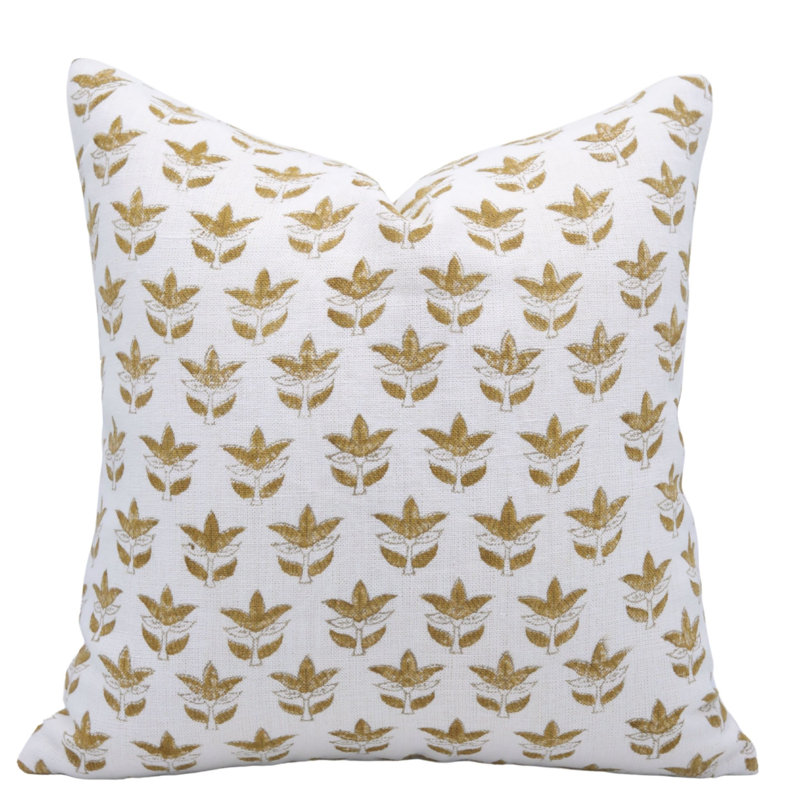 Linen Pillow Cover, Gold/White Floral 3, 22"H x 22"W, Square