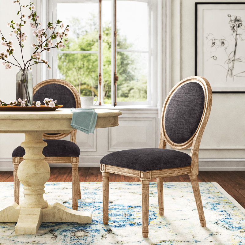 Chaise d'appoint rembourrée en lin Hildemar, Gris foncé, Naturel