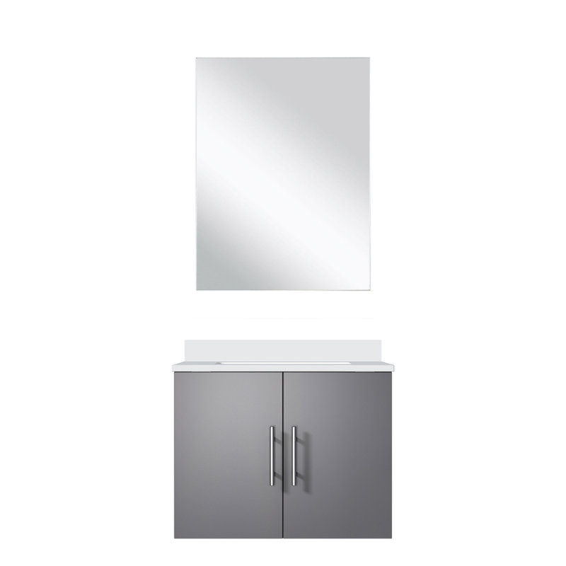 Meuble-lavabo simple gris foncé l 24 po x P 22 po, comptoir en marbre de culture et miroir 18 po, Dark Grey/White Marble