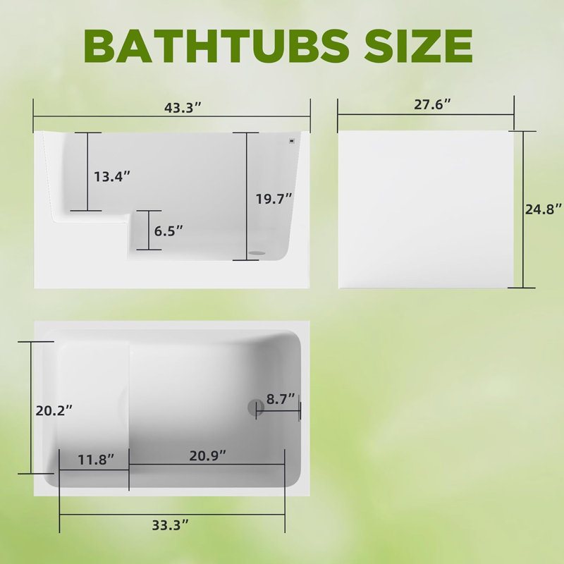 Baignoire autoportante 43 po en acrylique de forme carrée japonaise avec siège 43 po Desgin® certifiée Cupc (blanc, 43 po avec siège)