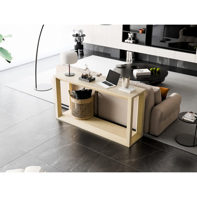 Table large en placage de bois massif rectangulaire de 60 po en chêne délavé, pour le couloir et le vestibule, surface spacieuse, base, aspect subtilement délavé, console à assemblage simple, salon de vestibule, rangement spacieux,