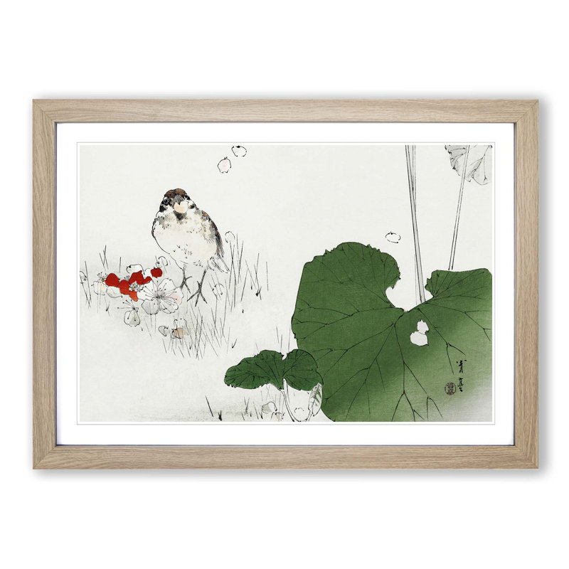 Eurasian Tree Sparrow by Watanabe Seitei - Picture Frame Painting Print, Oak Framed, 27cm H x 36cm W x 2cm D