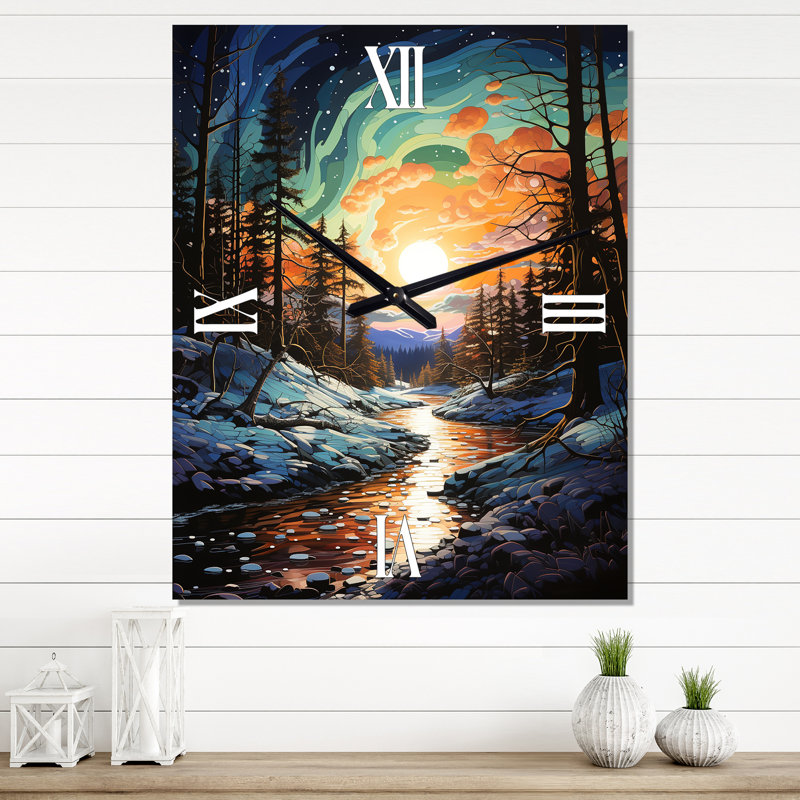 Aurora Borealis Aurora Spectacle IV - Horloge murale florale surdimensionnée, H 32 po x l 16 po x P 1 po