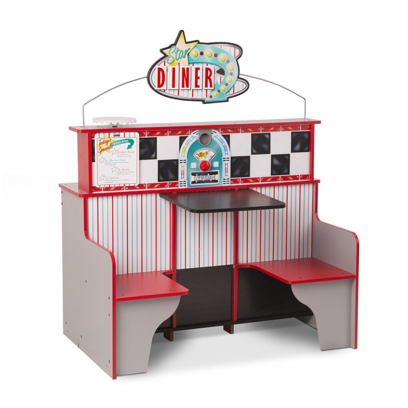 Double-Sided Red and Gray Wooden Star Diner Restaurant Play Set