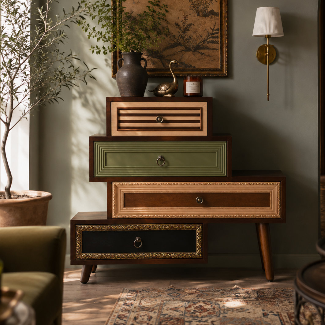 Red Barrel Studio Fienley Staggered 4-Drawer Cabinet with Artistic Mixed Materials