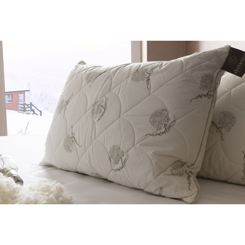 Duvetta 100% Wool Pillow Natural Bed Pillow with Pillow Cover- New Zealand Wool Filling Adjustable Pillow Standard Pillow Size (28inch×20 Inch) Hypoallergenic Sleeping Pillow