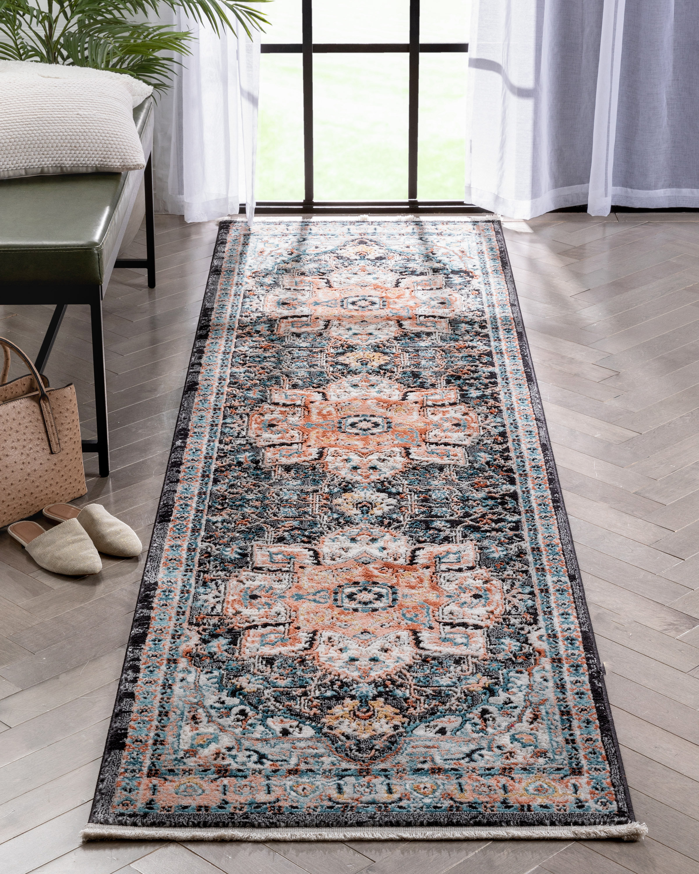 Bungalow Rose Espinal Minos Vintage Bohemian Oriental Floral Black Rug ...