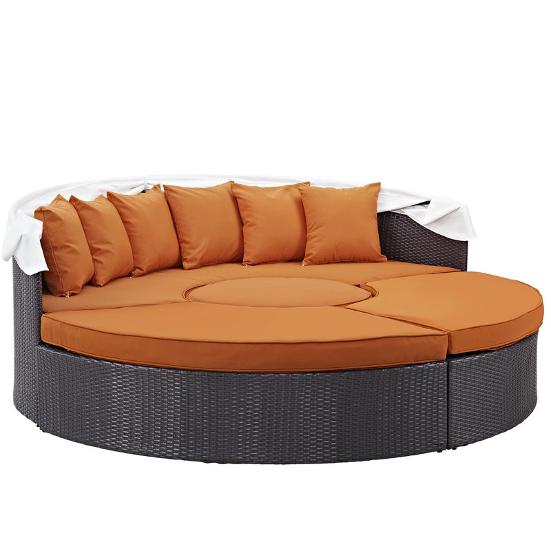 Modway Quest Circular Outdoor Wicker Rattan Patio Daybed with Canopy, Orange