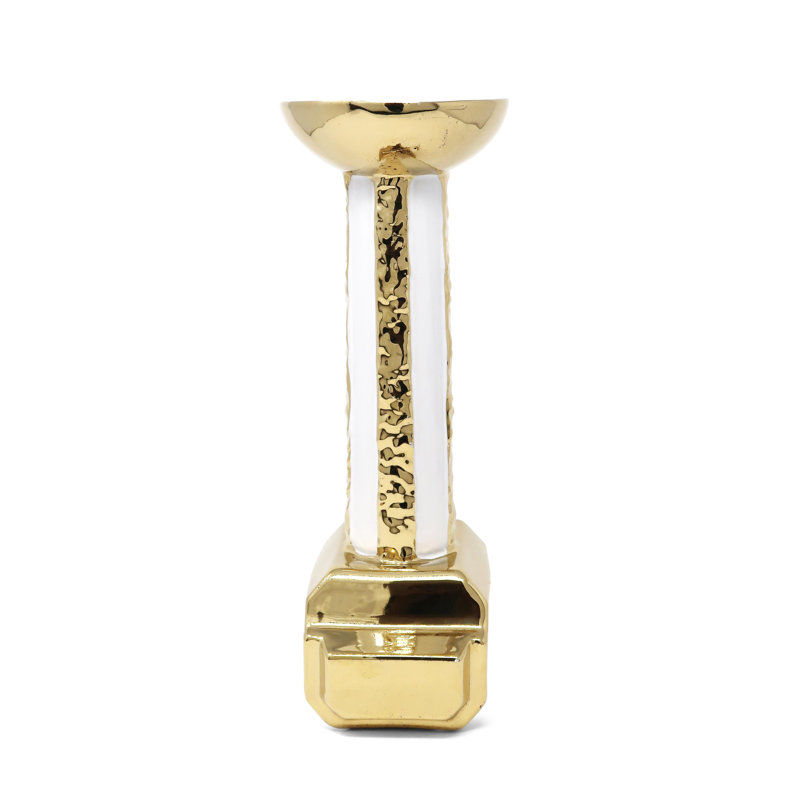 Gold And White Candle Holder Stand, 12.50" H x 5" W x 4.70" D
