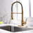 Quality Brushed Gold Kitchen Faucet, Pull Down , Stable Flow, Ceramic Cartridge Elegant Faucet In Gold, Water ,