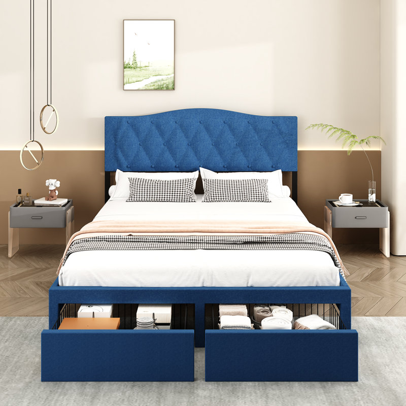 Lit plateforme avec rangement, Bleu