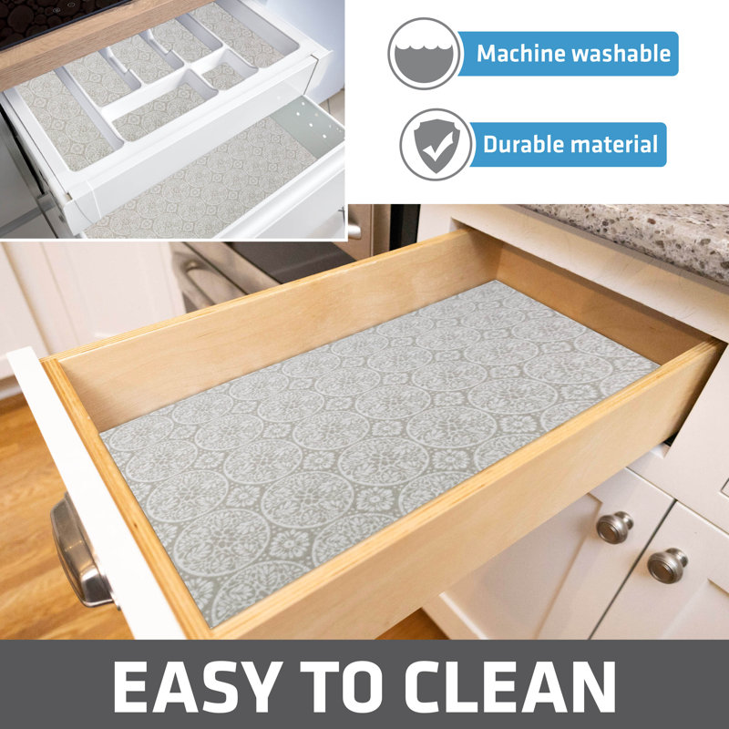 Premium Luxury Shelf & Drawer Liner, Thick Cushioned Fabric, Absorbent, Waterproof, Slip-Resistant, Non-Adhesive, Liners for Kitchen Cabinets, Cupboards (Tan Global) (12”x59”) (USA Made)