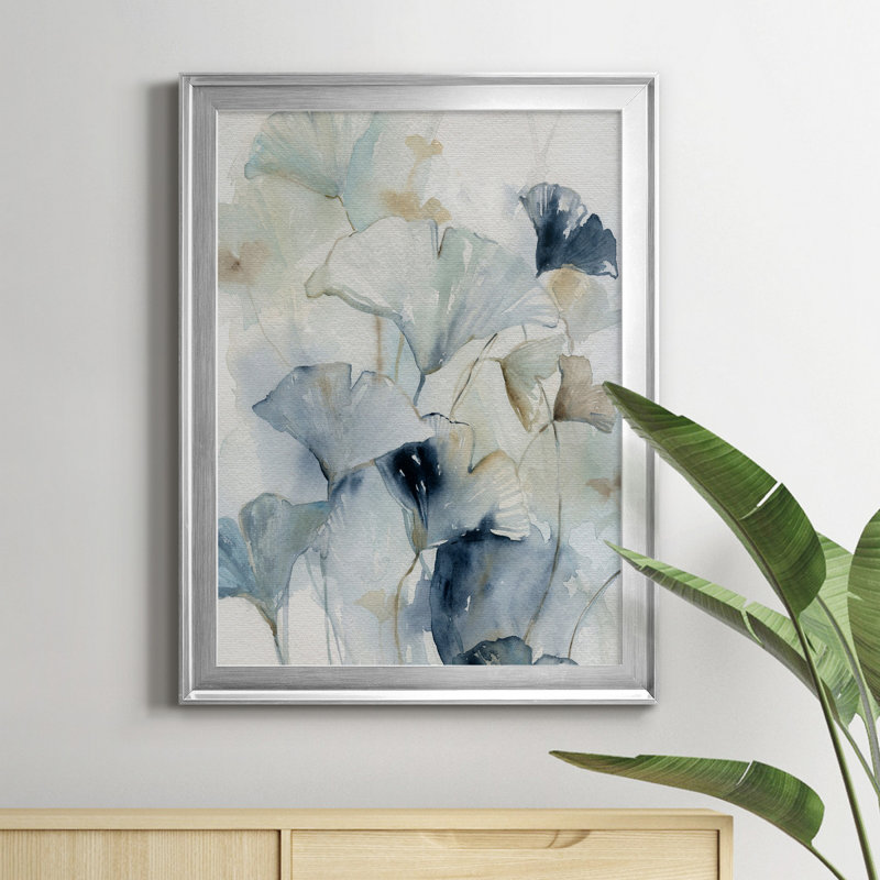 Indigo Ginkgo I - Peinture sur toile encadrée, Argent, H 30,5 po x l 22,5 po x P 1,5 po