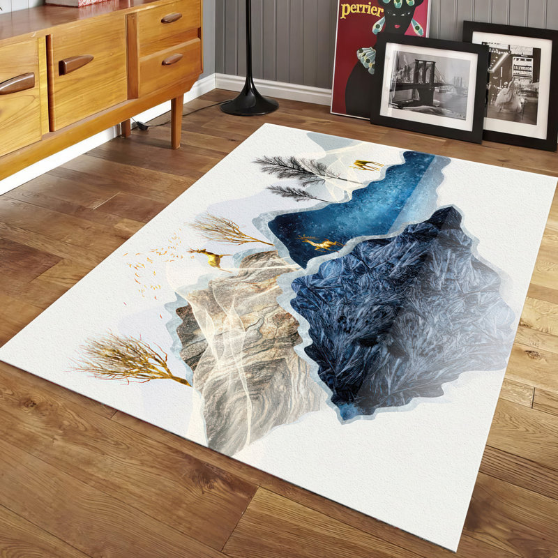 Exquisite Non-Woven Thin-Type Printed Rug with Intricate Floral Design Ideal for Enhancing the Beauty of Your Living Space
