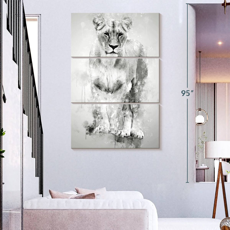 Lion Brampt femelle noir et blanc, H 38 po x l 24 po