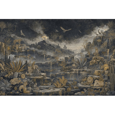Papier peint paysage de nuit avec illustration gravée des falaises du Canyon