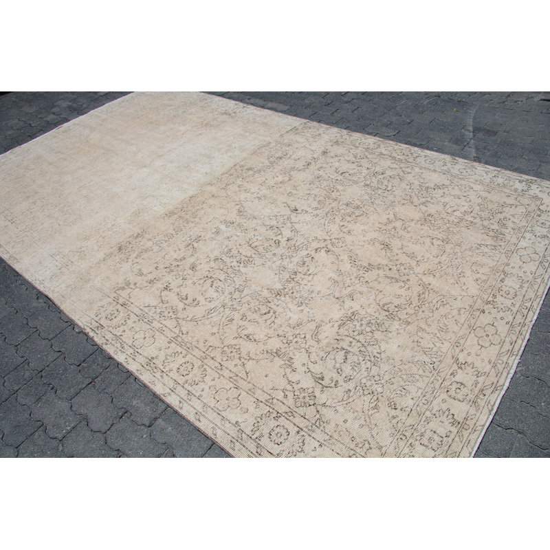 Grand tapis turc Oushak rétro beige discret pour le salon ou la chambre à coucher