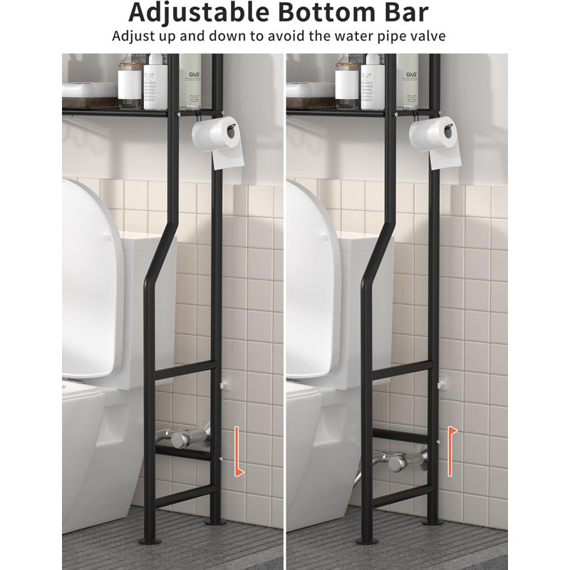 3-Tier Freestanding Over The Toilet Storage Shelf With Hooks And Paper Holder - Sturdy Metal Bathroom Organizer For Towels, Toiletries And More