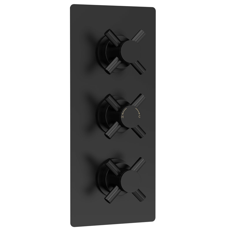 Tec Crosshead Triple Concealed Thermostatic Shower Valve, Matte Black