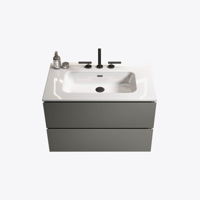 Meuble-lavabo mural 30 po avec lavabo en céramique et trois trous de robinet, grand meuble-lavabo flottant de rangement pour salle de bain moderne, pré-assemblé