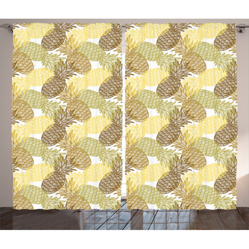 Pineapple Abstract Semi-Sheer Rod Pocket Curtain Panels, 54" x 108"