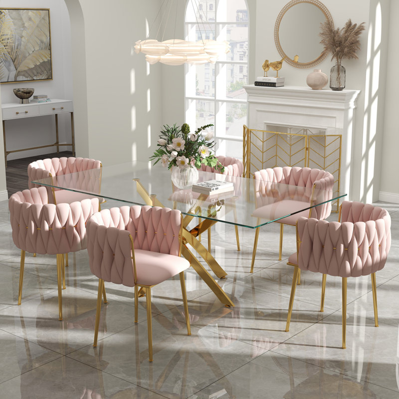 Ensemble de salle à manger Antli, Pink, 29.5"H x 71"L x 31.5"W, Doré