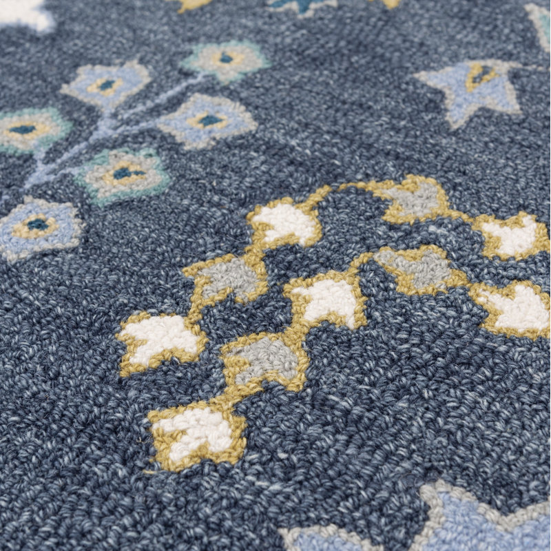 Tapis oriental bleu en laine touffeté à la main Bernard, Rectangle 5 pi x 7 pi 6 po