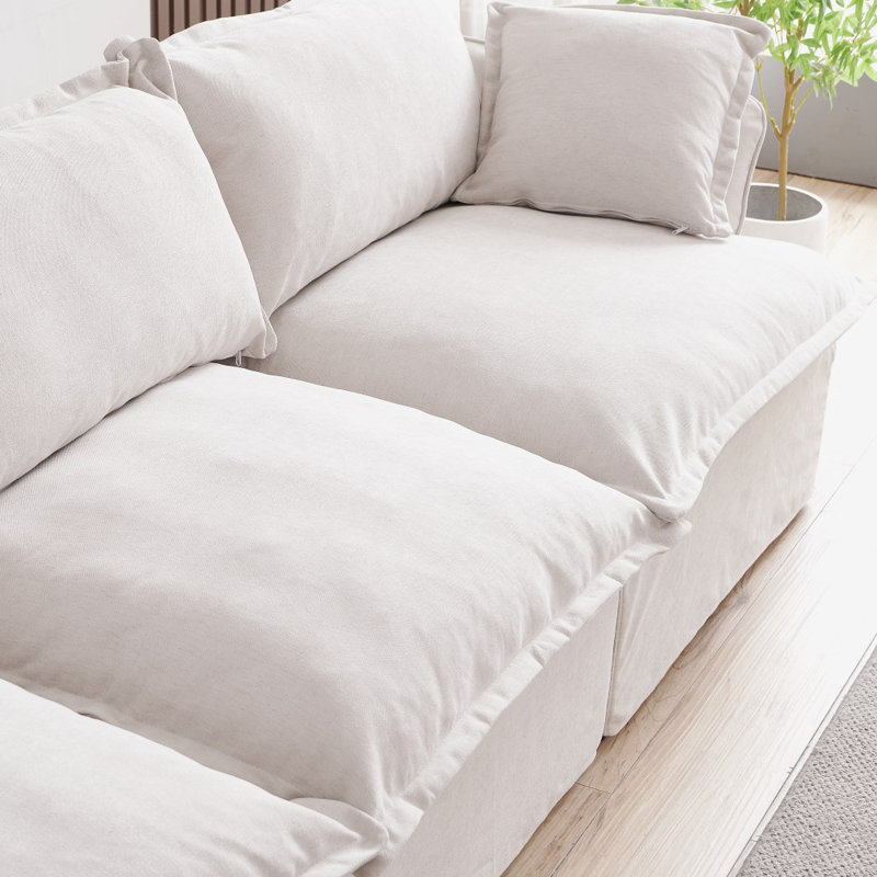 115'' Down Feather Fluffy Modular Sofa Chaise, Gray Linen Blend