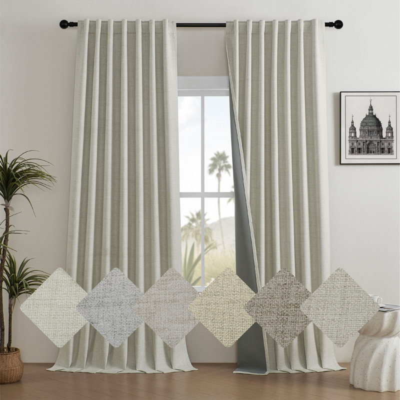 Ensemble de 2 panneaux de rideaux occultant en toile de jute 100% Leming, Taupe, L 52 po x L 96 po